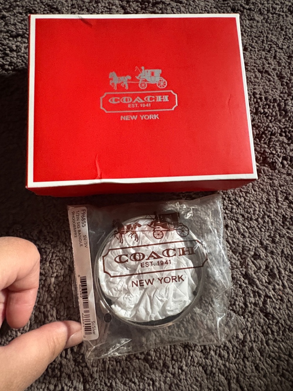 Coach Red and White Branded Gift Box with Wrapped Accessory